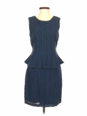 Vintage BCBG Paris Navy Eyelet Peplum Midi Dress 00’s